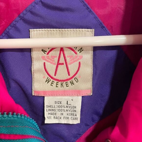 American Vintage Windbreaker Women’s L Full Zip 80s Flashdance Psychedelic - Picture 8 of 9